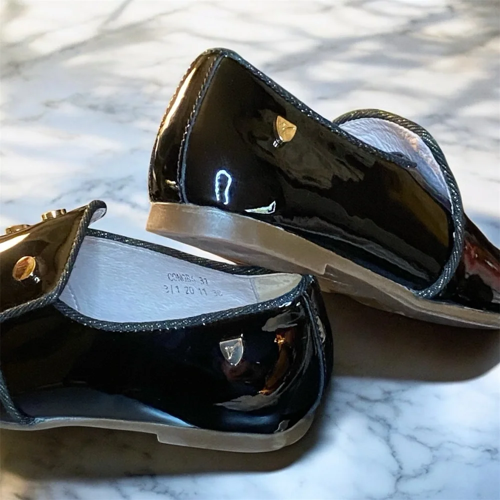 Venettini black patent leather loafers size 13 metallic studs dress shoe